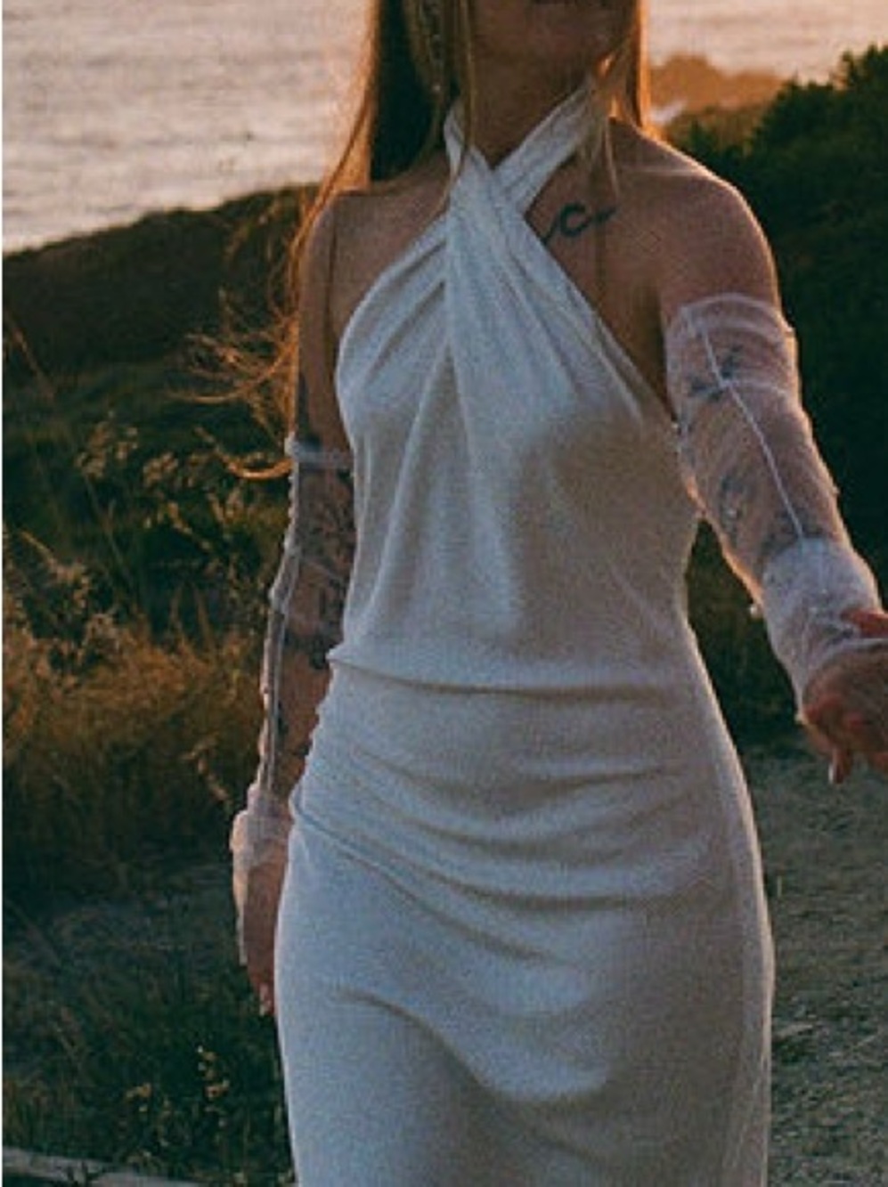 Show Me Your MuMu Satin Ivory Halter Wedding Dress - Picture 5 of 7